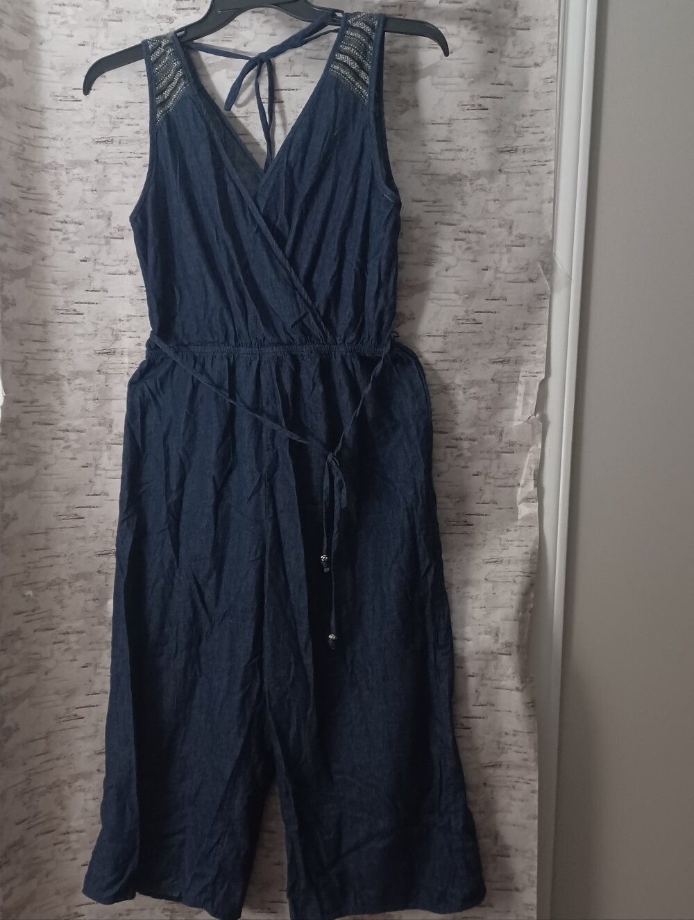 Wrapper Chambray Wide Leg Romper Sz L